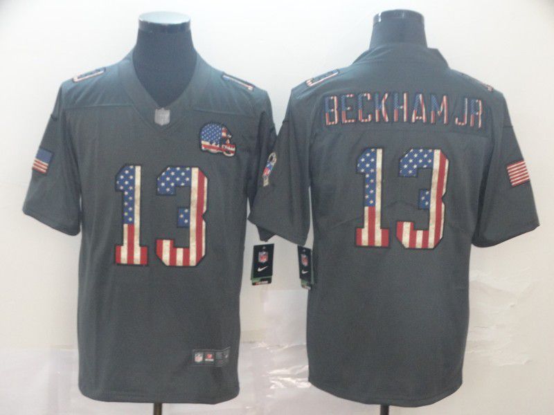 Men Cleveland Browns #13 Beckham jr Carbon Black Retro USA flag Nike NFL Jerseys